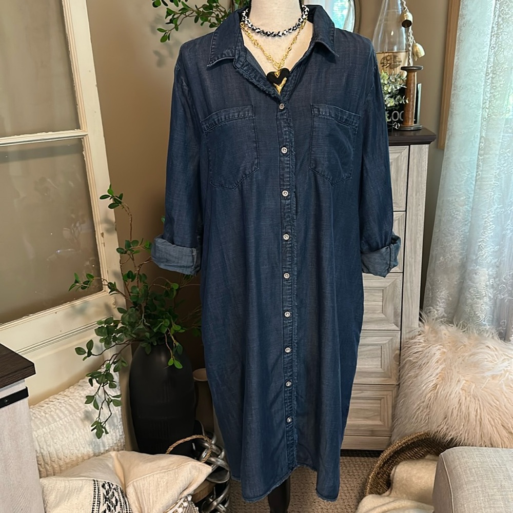 NWT! Chico’s Tencel Frayed Hem Shirtdress - Picture 5 of 13